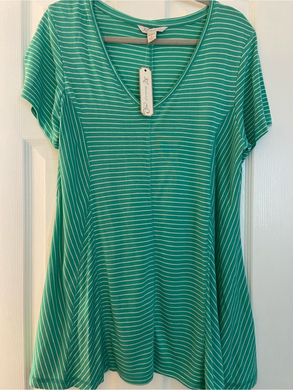 Women’s Green Striped V-Neck Tunic Top